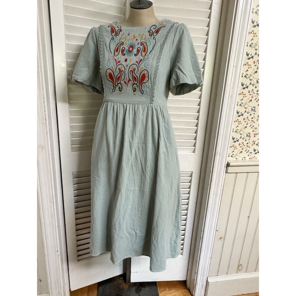 Vintage Retro 50's Sweet Salt Dress Embroidered Flowers Pockets Modest 4/Small